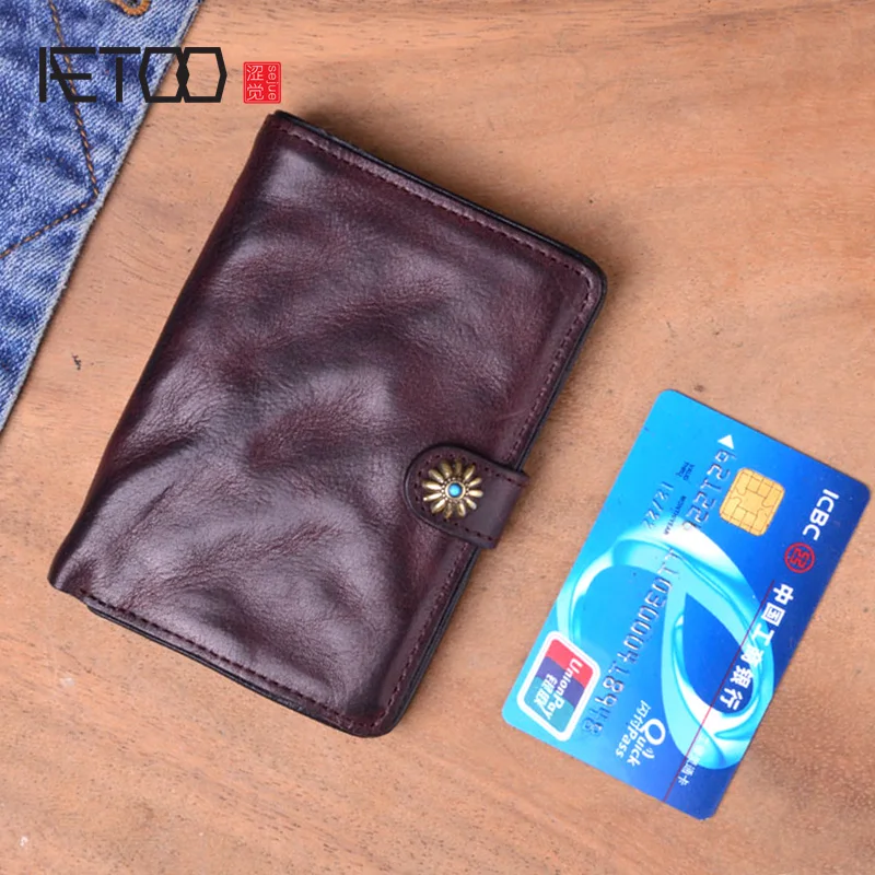 

Мужской кожаный кошелек AETOO, оригинальный кошелек ручной работы из морщинистой кожи, в стиле ретро, с короткой пряжкой, с отделением для карт