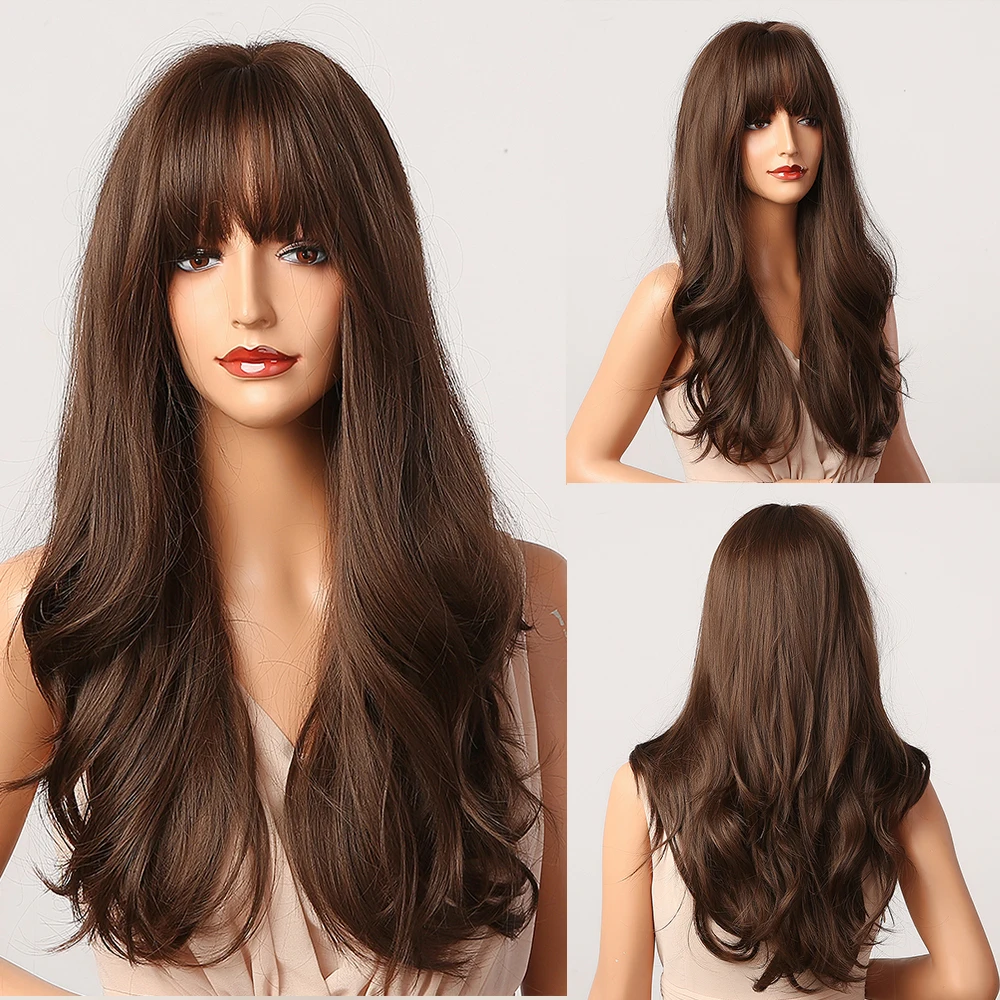 Sintéticas com Franja Peruca para as Mulheres Resistente ao Calor Perucas de Cabelo Henry Margu Longo Ondulado Preto Marrom Ombre Perucas Cosplay Festa Lolita 1 Cheap Peruca sintética