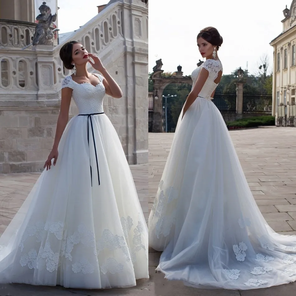

Romantic Cap Sleeve White Lace Elegant Appliques Princess Ball bridal Gown Vestido De Casamento 2021 wedding dress