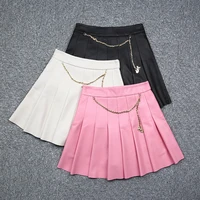2021 autumn new style maiden genuine leather pleated skirt e8
