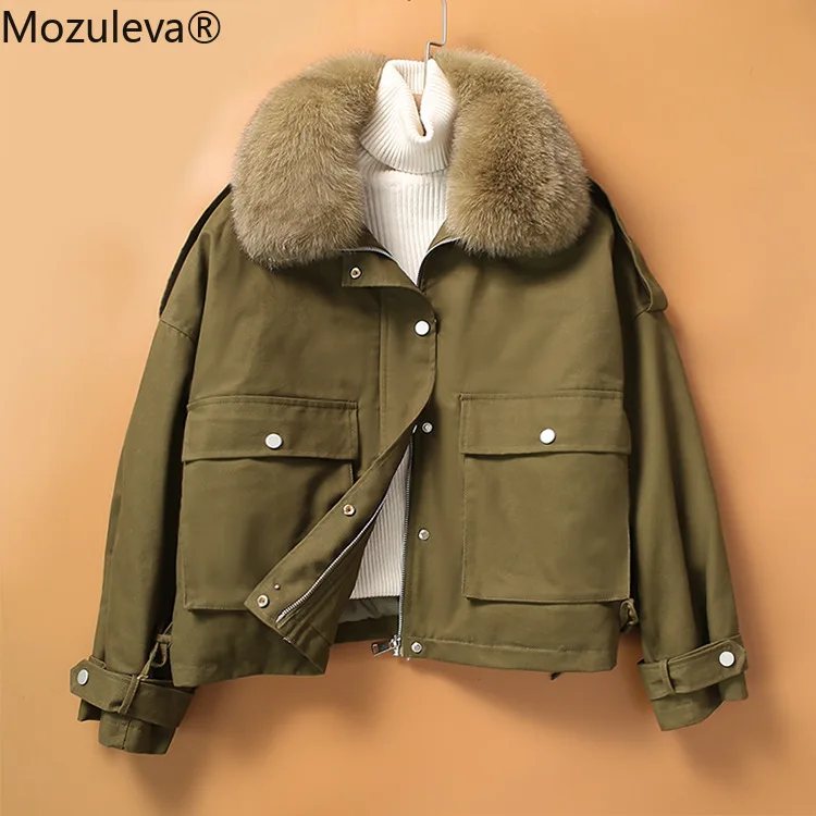 

Mozuleva с меховой отделкой, ремешком вокруг щиколотки волосяного покрова женский пуховик, женская короткая куртка Стиль пирог OvercomeThickening ранню...