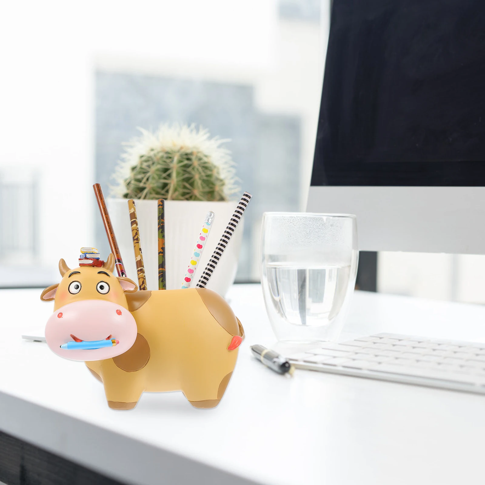 

Lovely Cow Shaped Pen Holder Funny Desktop Stationery Organizer Ornament Children Back To School Gift Office School Supplies