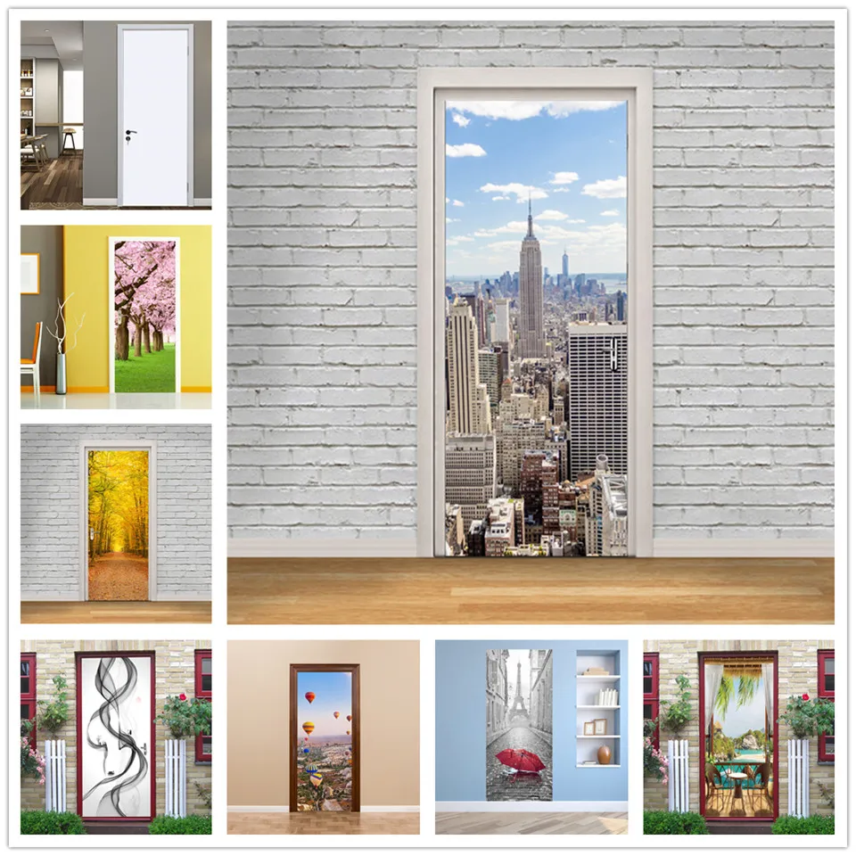 Наклейки на двери с городским пейзажем самоклеящаяся Съемная Настенная роспись