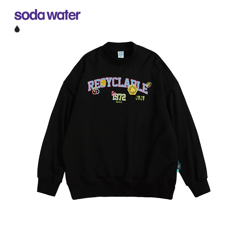 

SODAWATER 2020 Fall Colorful Letter Printed Basic Sweatshirt Pullovers Woman Black Color Oversized Sweatshirts Female 1344W