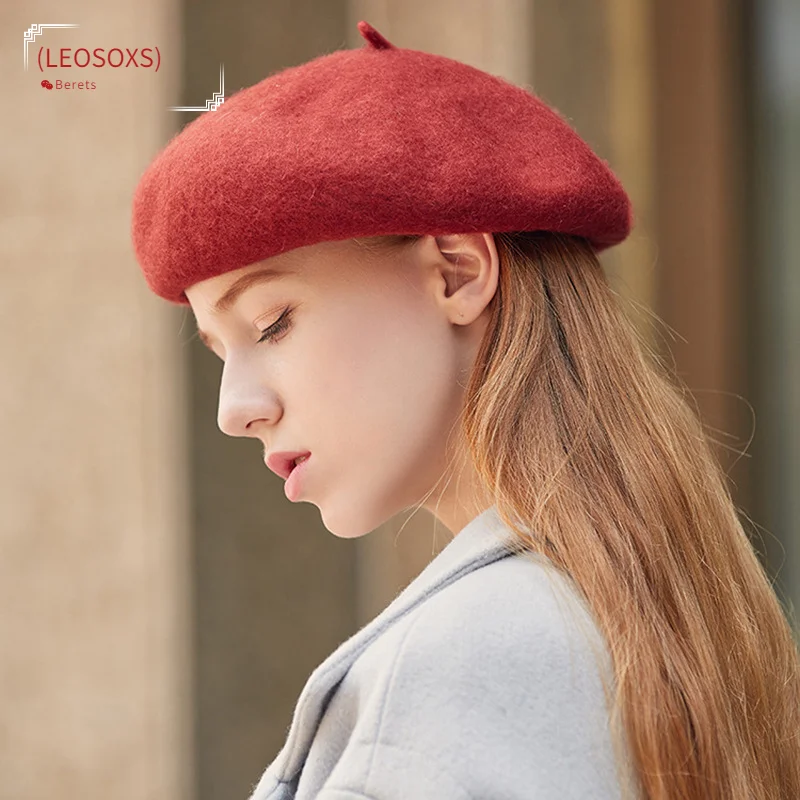 

Parent-Child Berets Winter Cheap 100% Wool Solid Color Beret Caps Female Bonnet Women Caps Lady Painter Adult Children Warm Hats