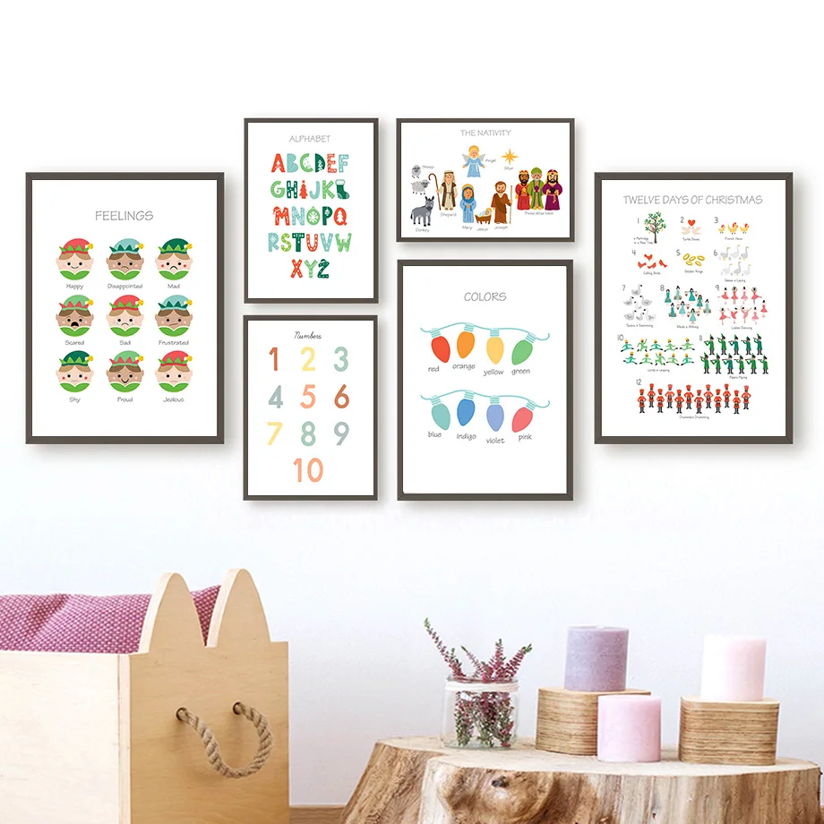 

Christmas Alphabet Number Mood Educate Nursery Wall Art Canvas Painting Nordic Posters And Prints Wall Pictures Child Room Decor