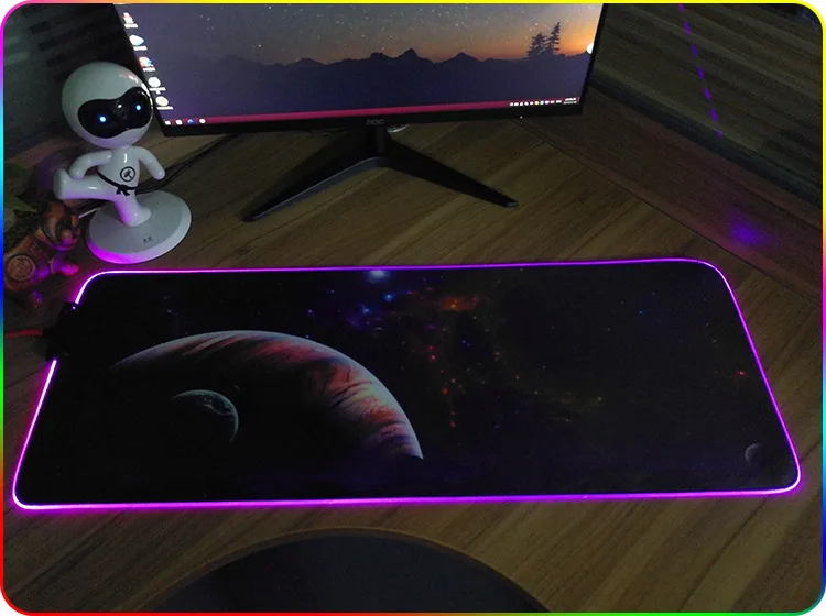 Большой размер игровой коврик для мыши Rgb пользовательский светодиодный коврик с цветным освещением натуральный каучук нескользящий Стильный коврик для клавиатуры пейзаж Звезда Луна летучая мышь 4 - Цвет: Moon sky