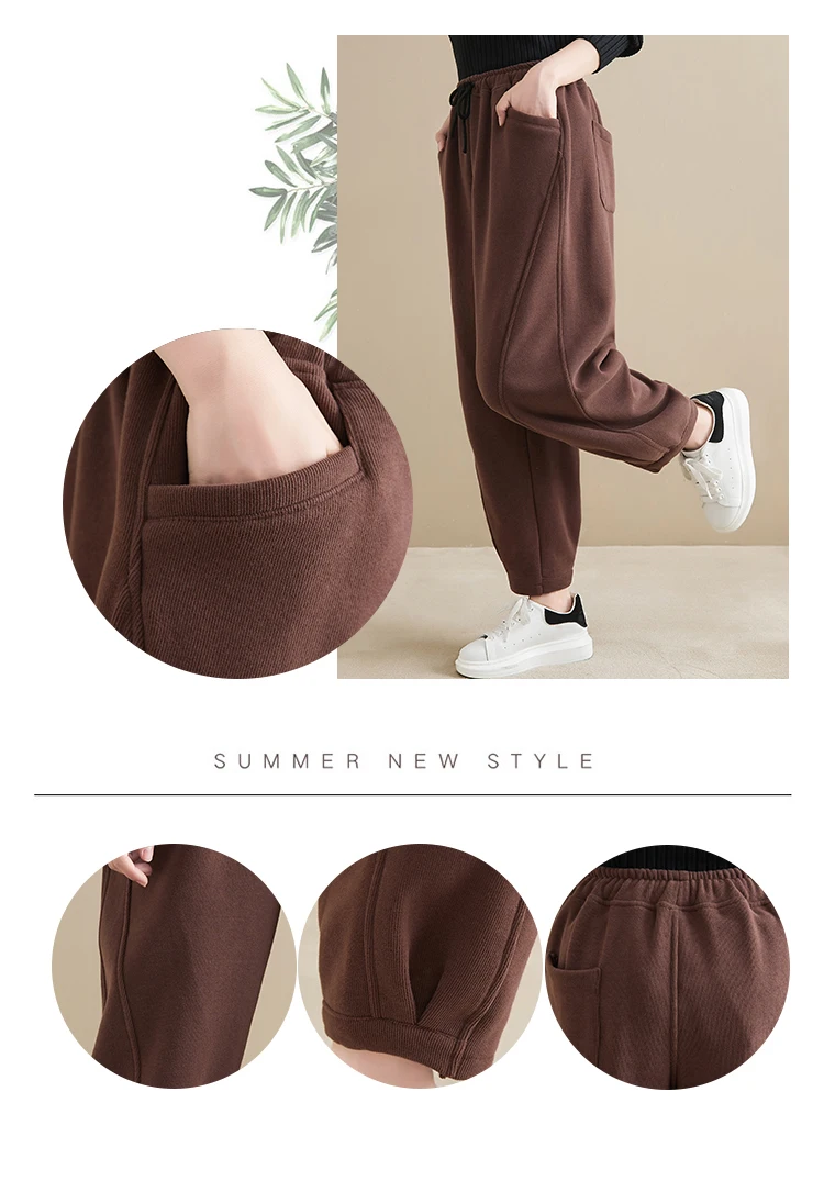 Winter New Trendy Warm Fleece Thick Oversize Loose Casual Trouser Women Solid Color Elastic Waist Versatile Premium Sweatpants