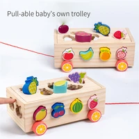 baby early education toys color fruit building block trailer exercise hand eye coordination observation cognitive wood toys