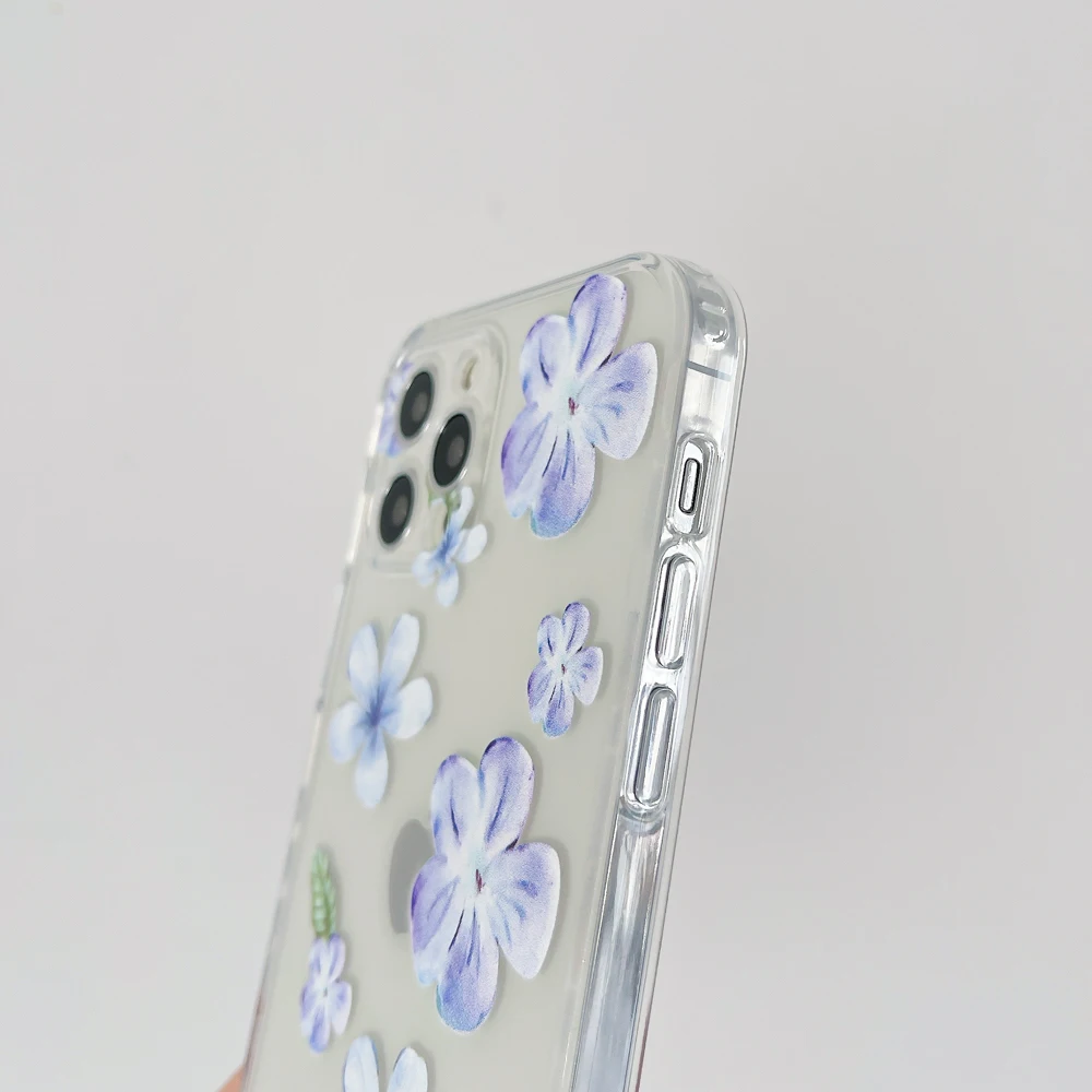 

For iPhone 12 Purple Flower Phone Case For iPhone 11 12 Pro Max Mini 7 8 Plus X XR XS SE2020 Clear Silicone Protection Cover