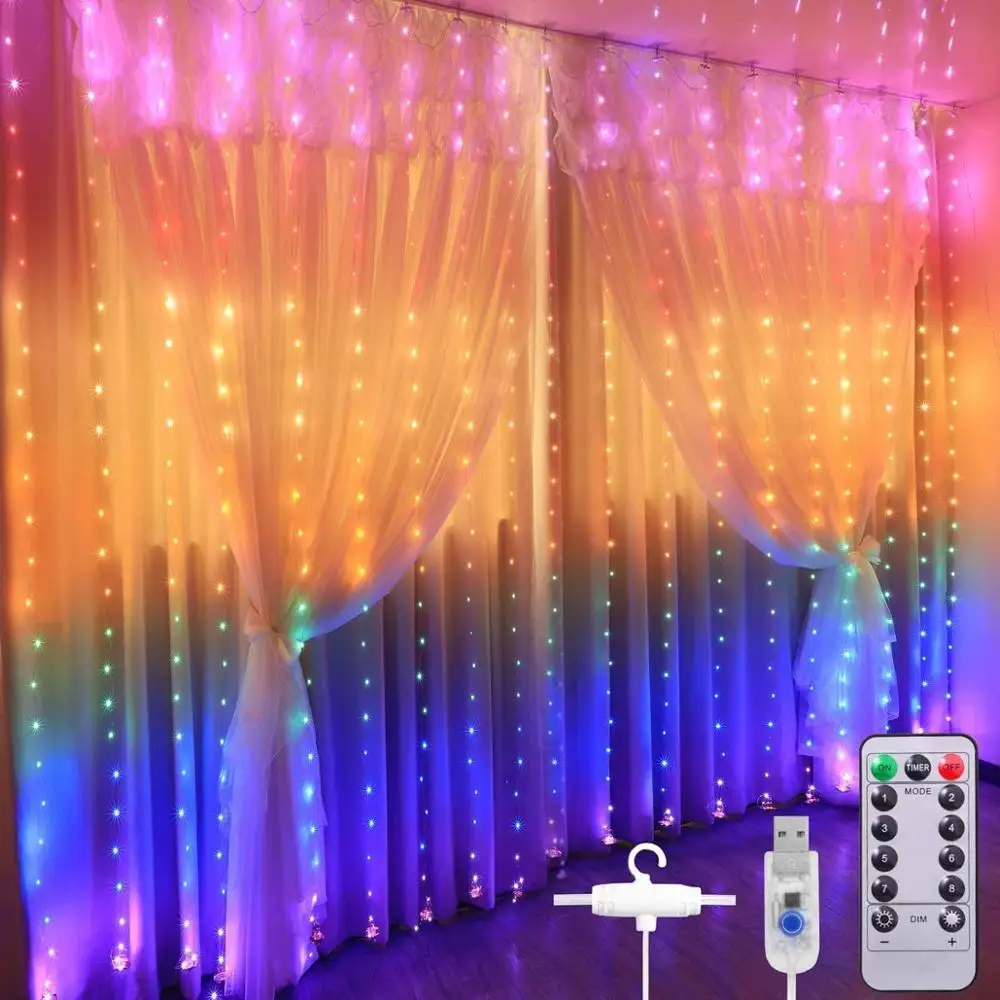 

Arco-ris led luzes da corda 8 modo remoto prova dremote gua cortina de luz para festa de natal casamento janela quarto lmpa