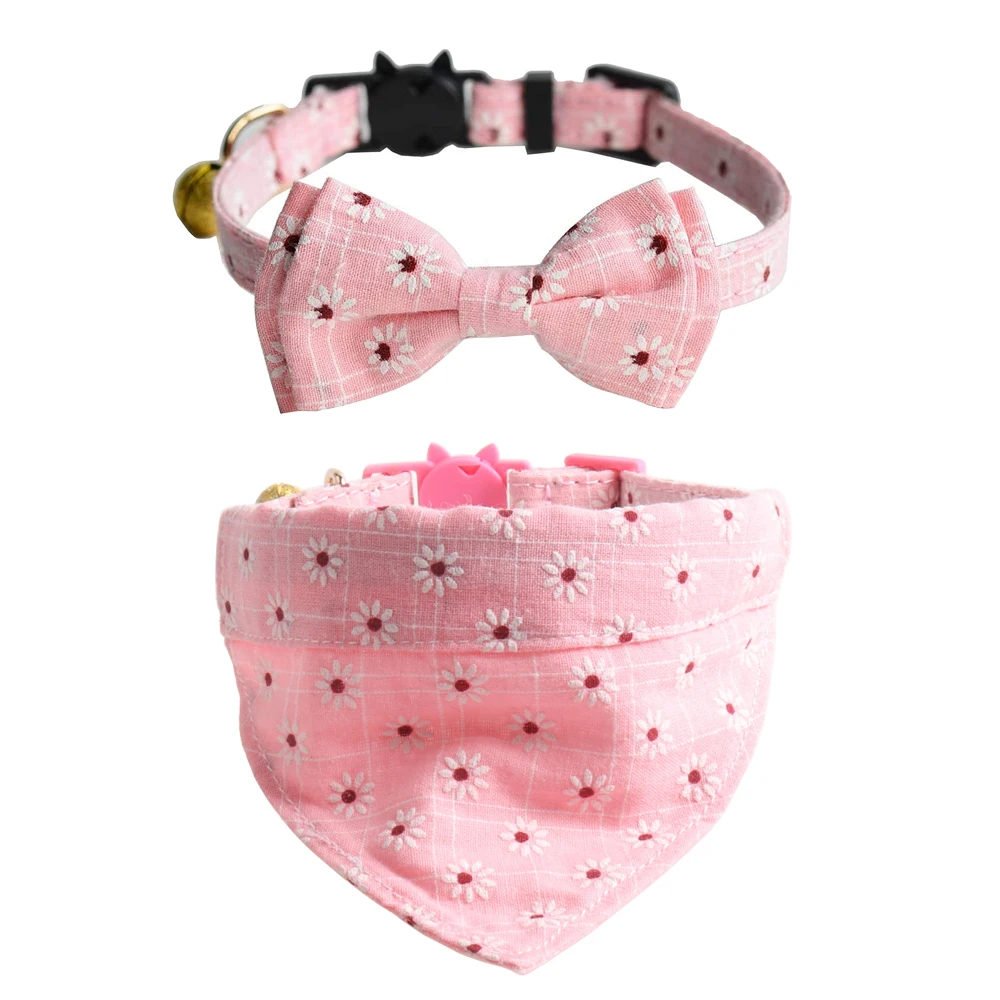 Ошейник для кошек с колокольчиком и галстуком бабочкой бандана цветочным