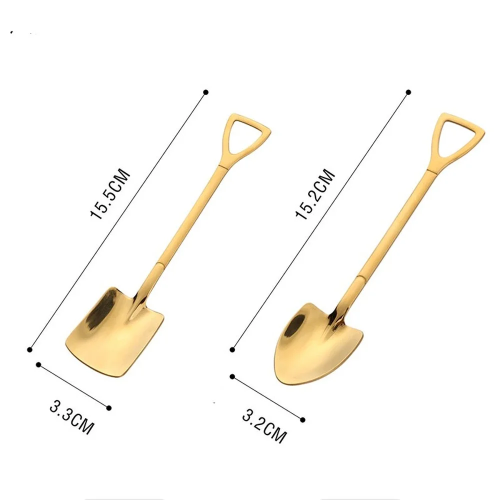 

2Pcs Stainless Steel Iron Shovel Spoons Engineering Shovel Retro Square Head Spoon Dessert Coffee Ice Cream Spoon Kitchen Tool