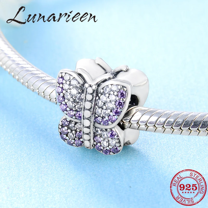 Бусина-Шарм Бабочка из серебра 925 пробы с фиолетовым Цирконом | Украшения и