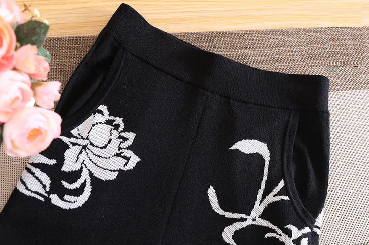 Осенний Женский трикотажный комплект из двух предметов шерсть жаккард свитер