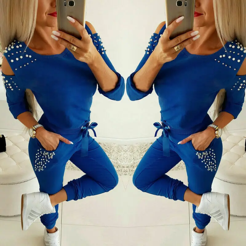 Женский спортивный костюм с открытыми плечами и длинным рукавом комплект из 2