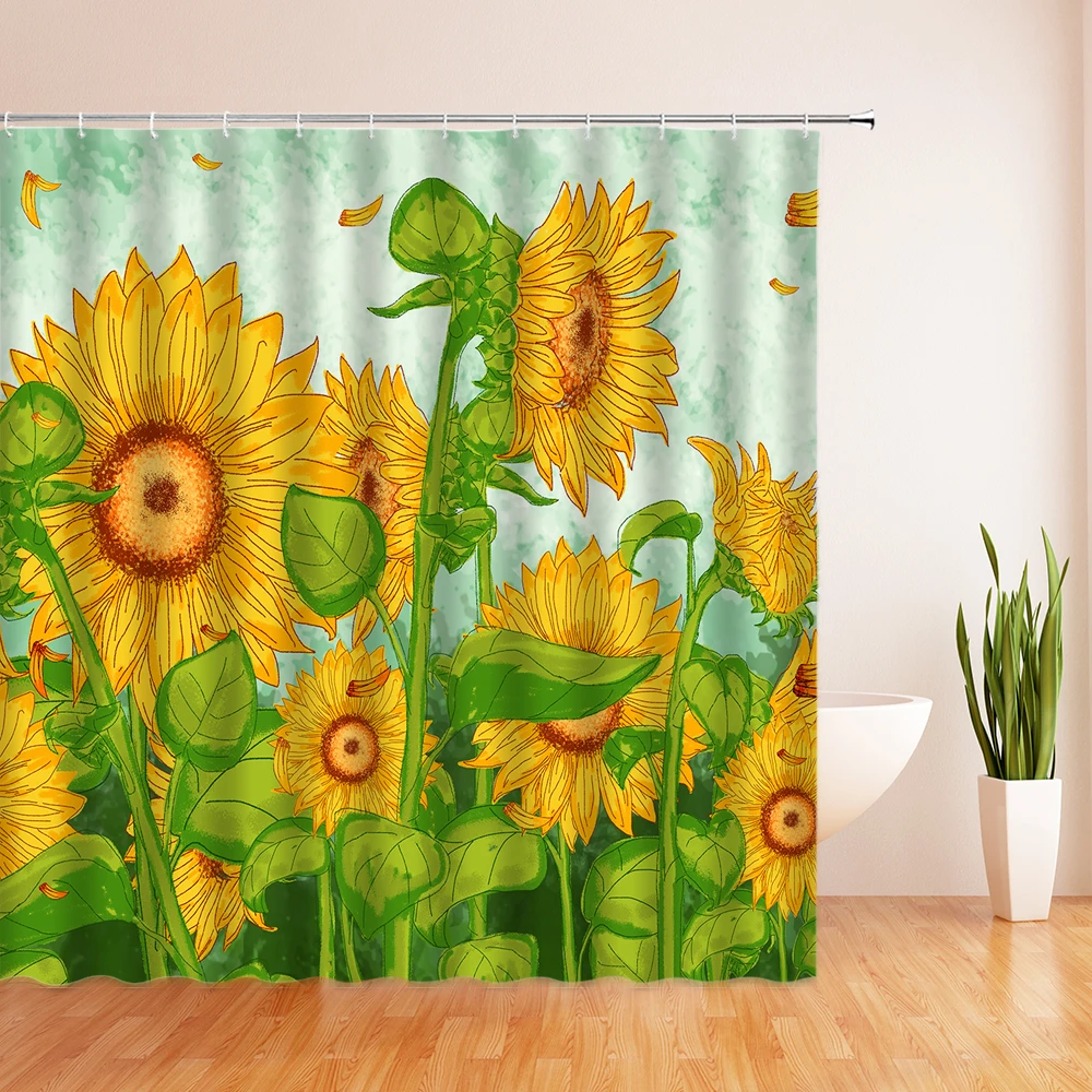 

Yellow Sunflower Plants Shower Curtain Bathroom Waterproof Polyester Shower Curtain Leaves Printing Curtains for bathroom shower