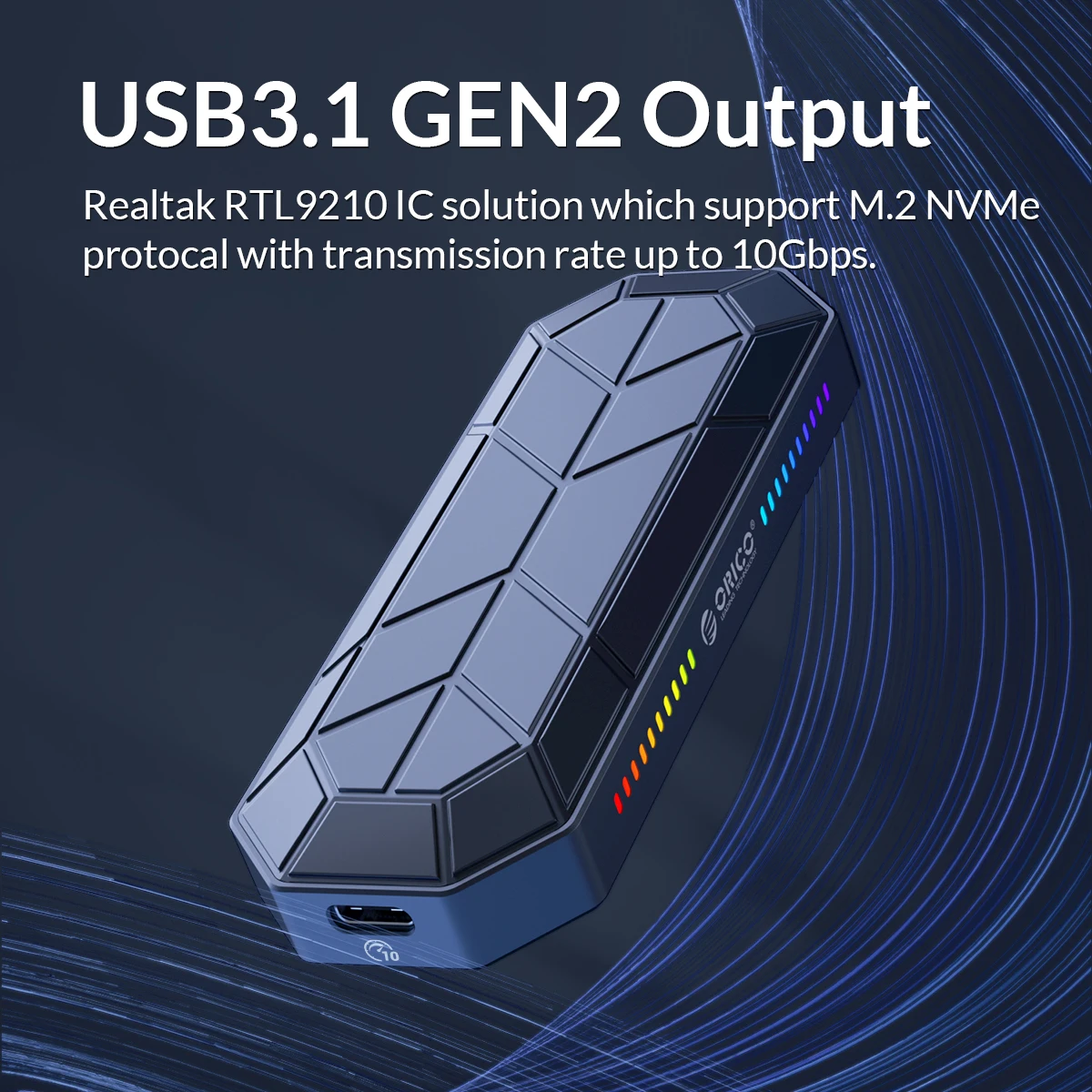 ORICO RGB M2 SSD Case NVME Enclosure M.2 to USB Type C 3.1 Gen2 10Gbps SSD Box Cool Game Style M.2 SSD Case