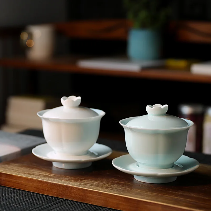 Креативные кружки из фарфора gaiwan Jingdezhen твердые чашки набор с крышкой блюдце
