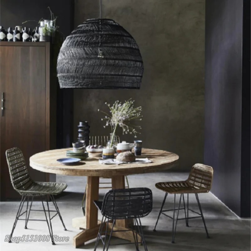 

Chinese Wicker Rattan Wave Pendant Light modern Rustic Art Hanging Lamp Living Room Dining Room Balcony Home Decor Light Fixture