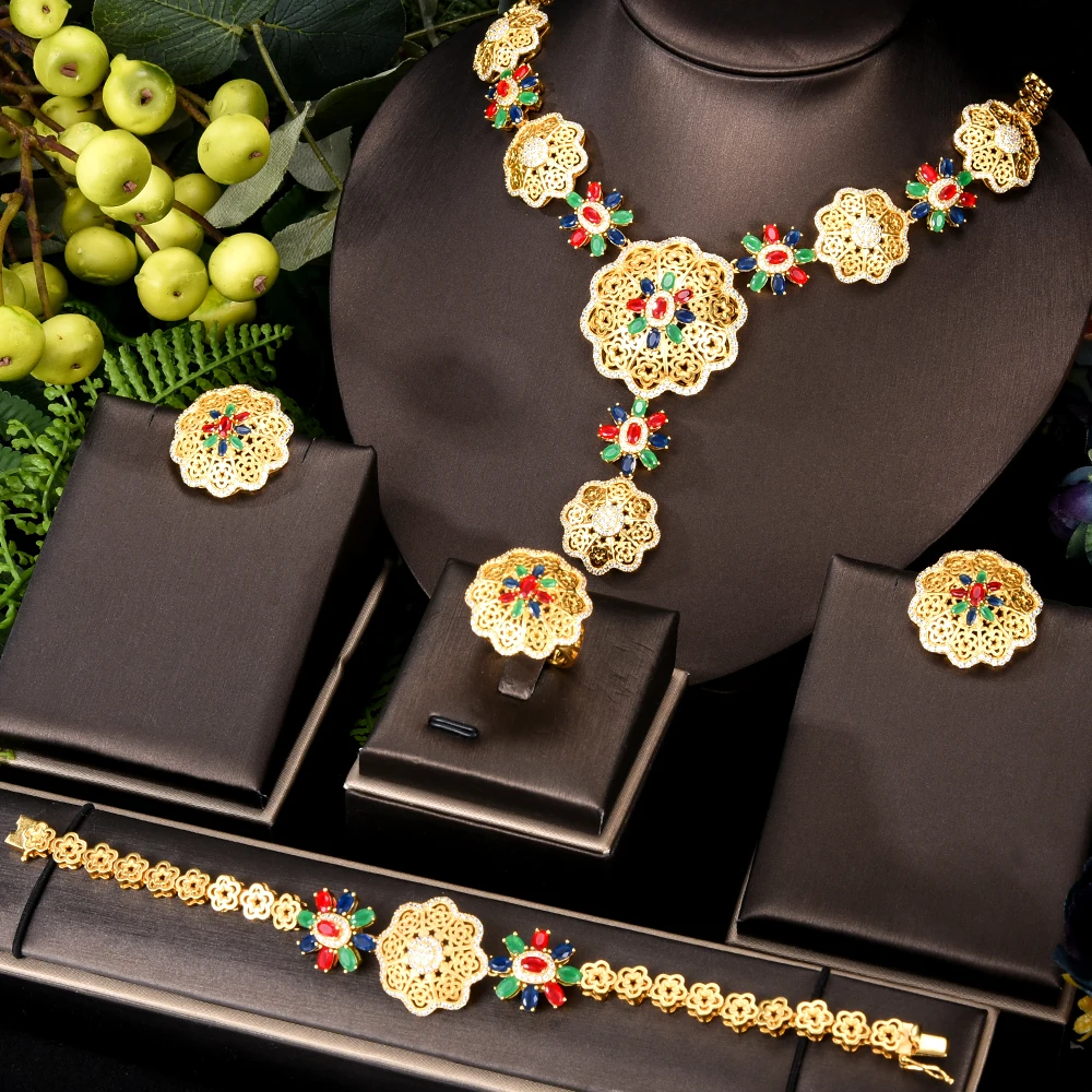 Missvikki роскошный великолепный классический золотой круглый цветочный кулон ожерелье серьги браслет кольцо для женщин девушек лучший подаро...