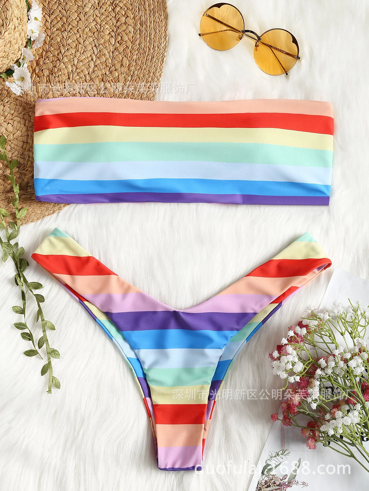 

New Bikini Color Striped Beach Swimsuit Women's Split Color Bikini