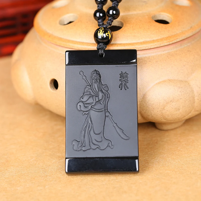 

Natural Obsidian Carving Guan Yu Jade Pendant Jewelry Lucky Exorcise Evil Spirits Auspicious Amulet Jade Pendant Fine Jewelry