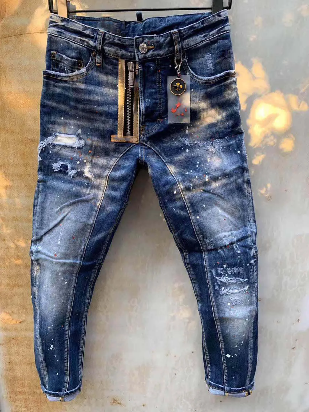 Джинсы dsq, европейские джинсы в итальянском стиле, Брендовые мужские узкие джинсовые брюки, мужские джинсовые брюки на молнии, синие брюки-к...