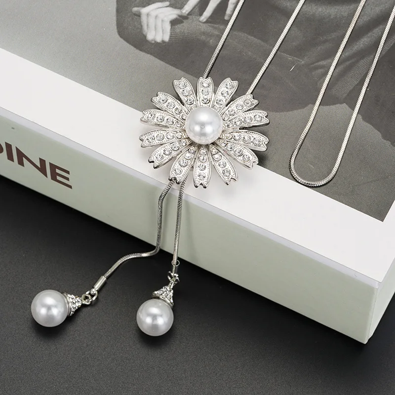 Simple Classic pendant Necklace Flower Pearl Long Sweater Chain Statement Jewelry choker for Women Choker |