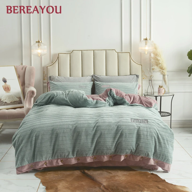 4 шт. роскошные комплекты постельного белья вельветовые синие розовые однотонные