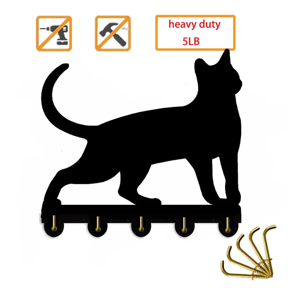 Черная кошка крючок для ключей Cuty животных дверной крюк 5 крючки деревянный