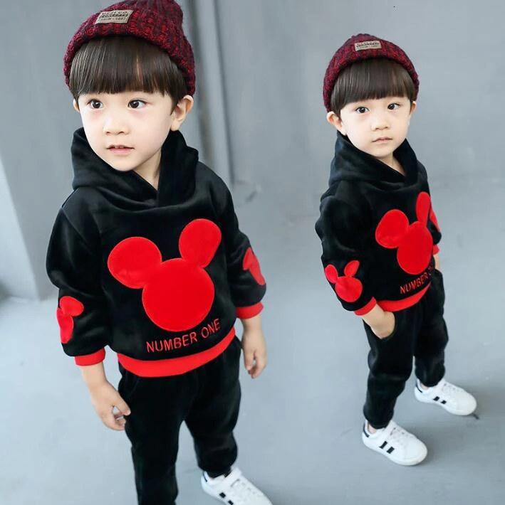 Kids Winter Clothing Set Fashion Thick Warm Cartoon Hooded Coat +pants 2pcs Little Boys Girls Outfits For 1-2-3-4-5-6Y | Детская одежда