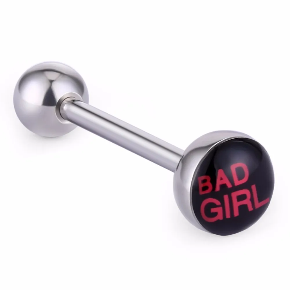 Bad Girl Женское кольцо в стиле панк, для девушек, забавные слова, нержавеющая сталь, пирсинг для языка, сексуальный логотип, пирсинг, штанги, штанги, ювелирные изделия для тела - Окраска металла: Bad Girl