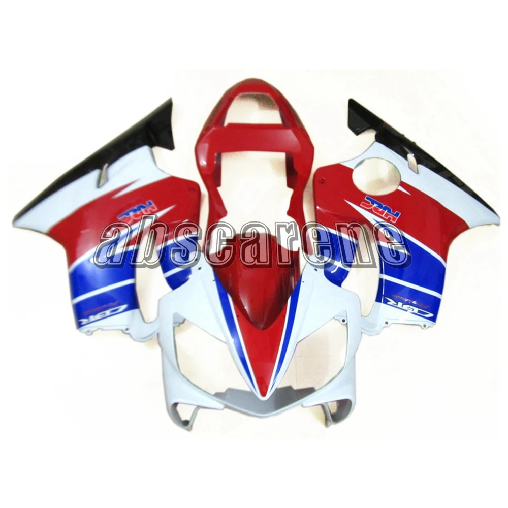 Полноразмерные обтекатели для Honda CBR600F4i 2001 2002 2003 CBR 600 F4i 01 02 03 инжекционного ABS-пластика белого, красного и синего цветов с полосами на крышке.