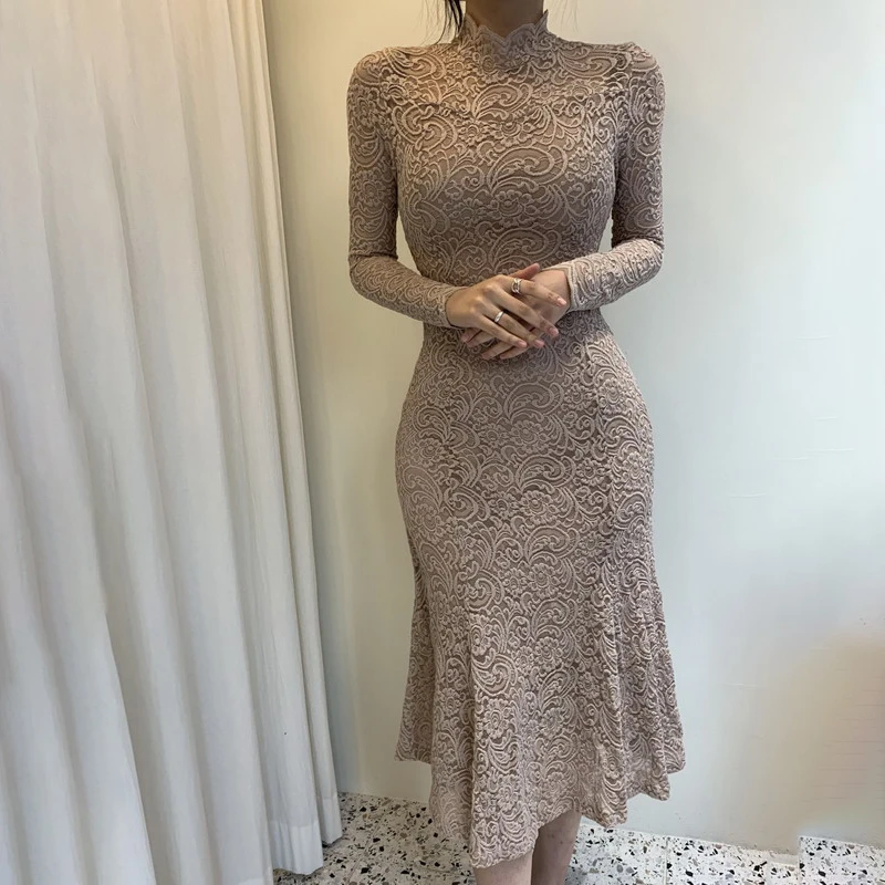 

VICONE французское ретро элегантное сексуальное трехмерное платье с крючком и цветком, узкая талия, рыбий хвост