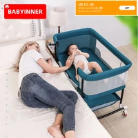 babyinner baby bed portable foldable infant kid toddler crib removable newborn crib 0 3 years adjusting stitching play game bed