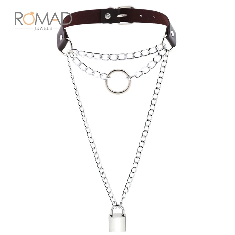 Готические многослойные ожерелья для женщин цепочка с замком в стиле панк