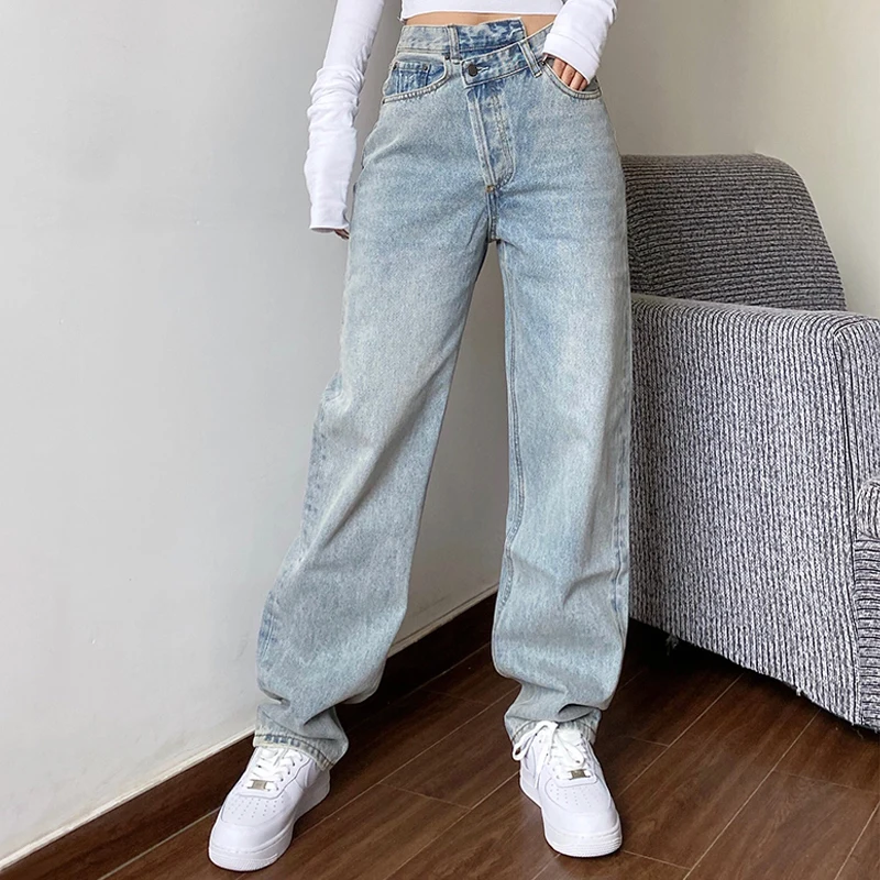 Джинсы Mom женские джинсы мешковатые прямые брюки с высокой талией женские 2020 белые черные модные повседневные свободные Нечеткие брюки