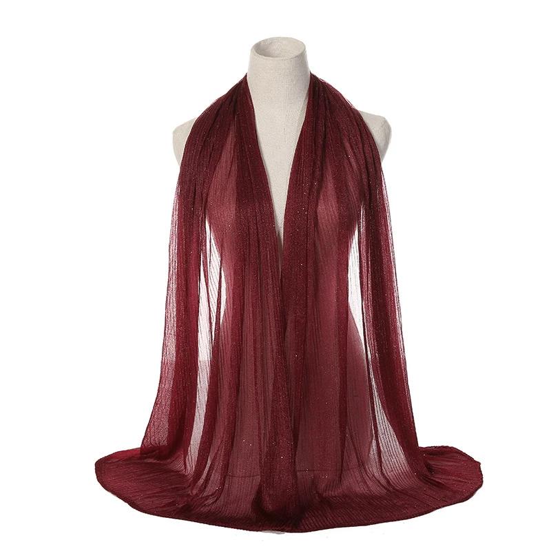 Женский хлопковый хиджаб шарф с блестящими блестками головной платок из золотой