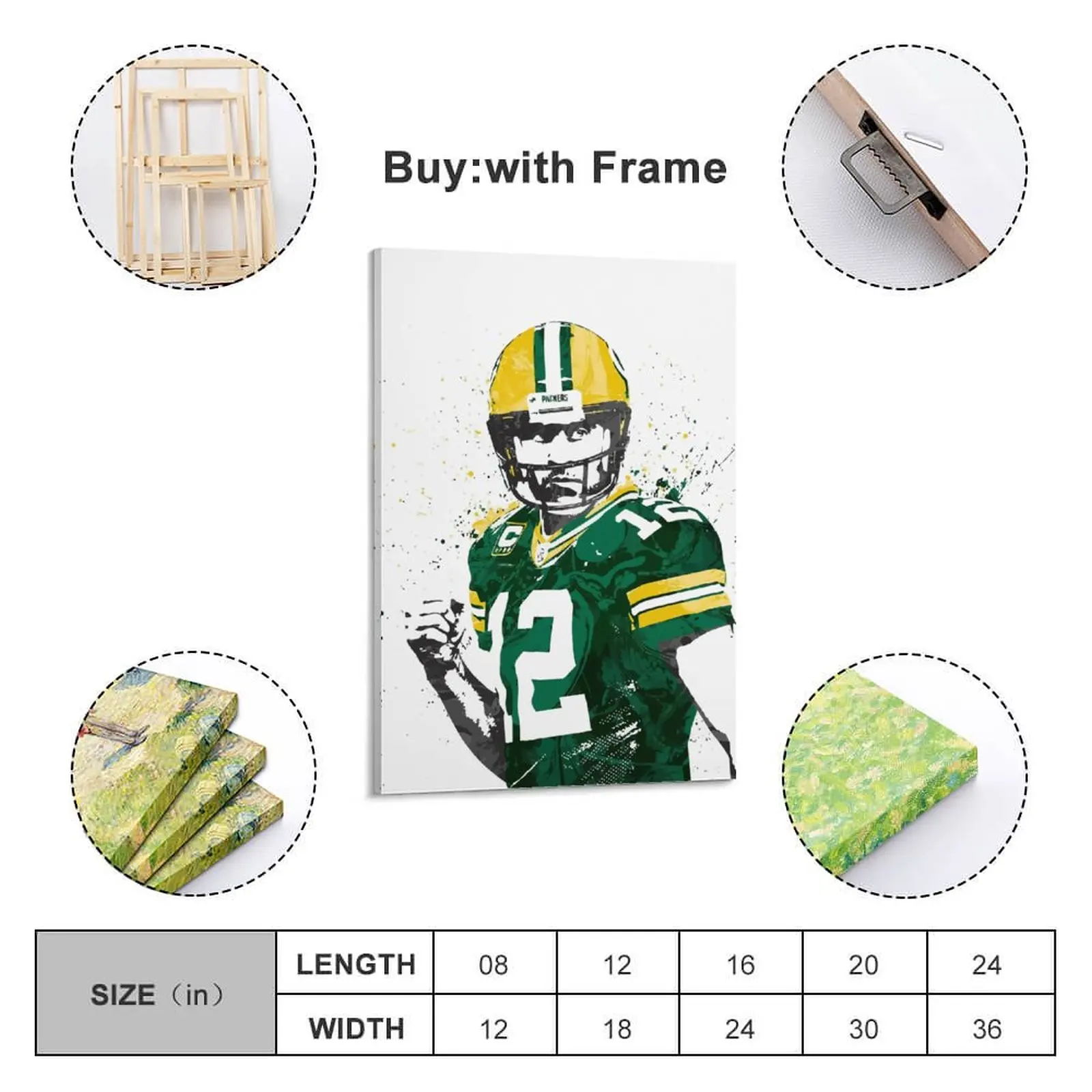 

Decor 12 Aaron Rodgers Print Painting Canvas Hang A Picture for Living Room Wall Room Posters With Frame Modern Home