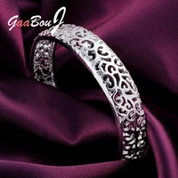 925 sterling silver womens hollow flower adjustable cuff bangles bracelet on hand luxury engagement party charm jewelry gaabou