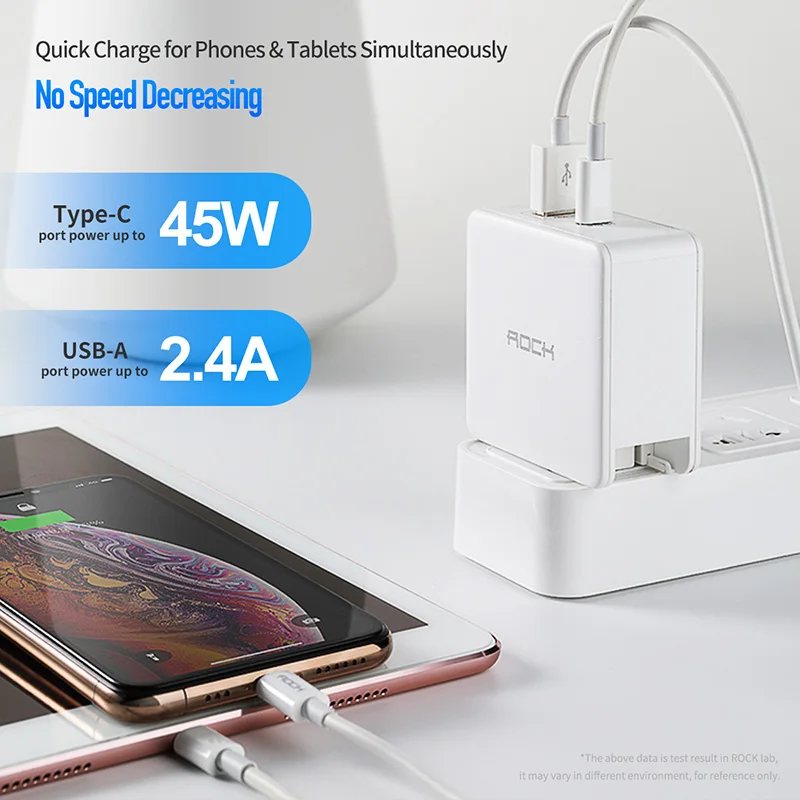 ROCK USB зарядное устройство 45 Вт PD 2.4A Быстрая зарядка дорожное настенное складная