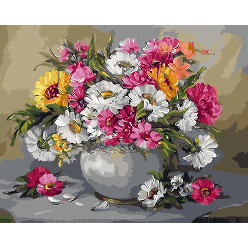 

Painting By Number Flowers Vase Decoration Coloring Acrylic Paints Handmade Drawing Oil Picture By Number Color Frame 40x50 DIY