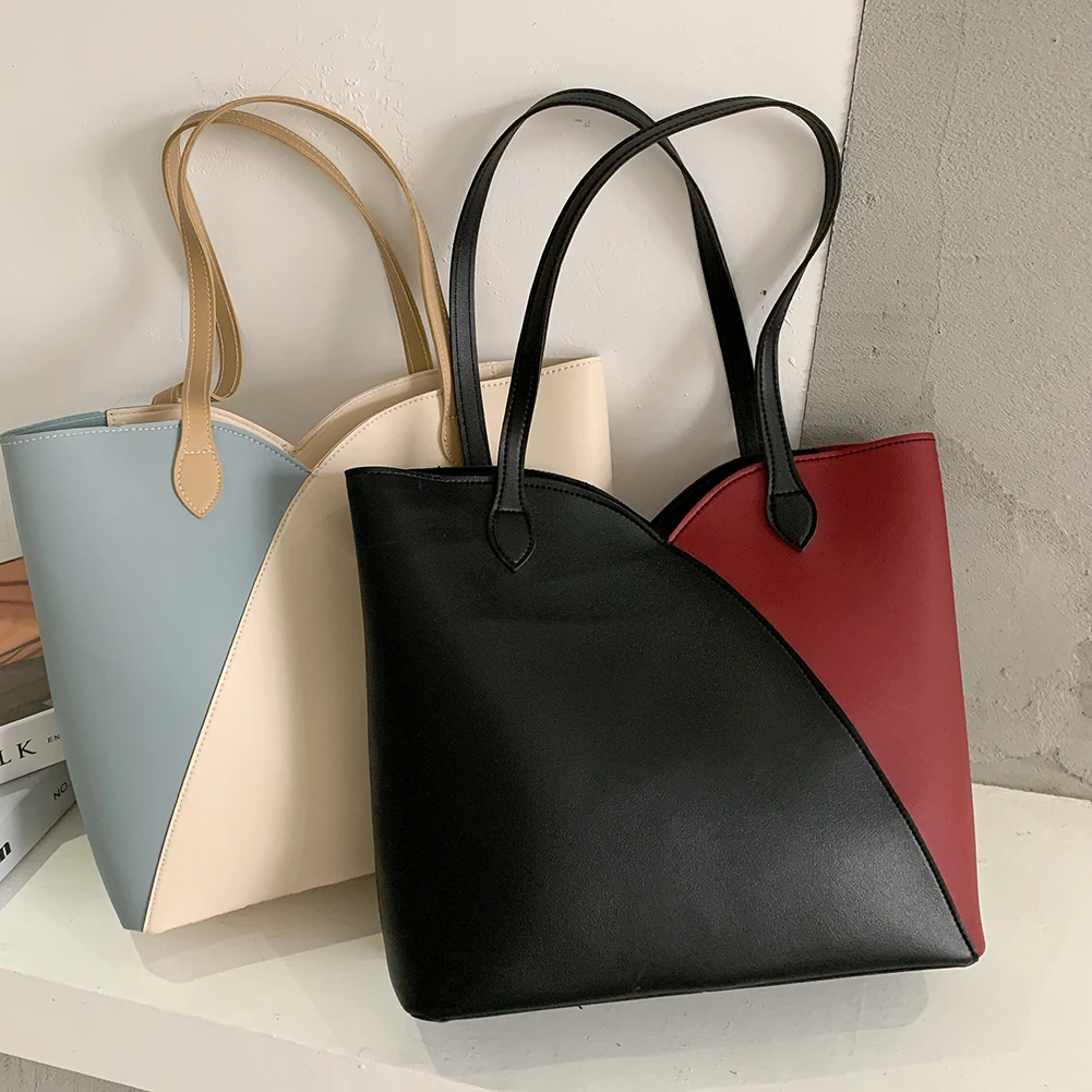 

Fashion Hit Color Handbag Totes Women PU Leather Casual Shoulder Shopping Pouch Portable Travel Shopping Daily Top-handle Bags