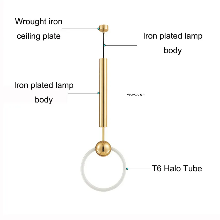 Современный светодиодный подвесной светильник с одним металлическим кольцом s