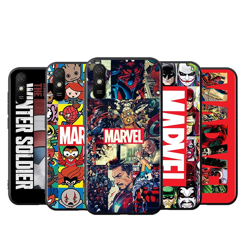 

For Xiaomi Redmi K40 Gaming K30i K30T K30S K30 Ultra K20 10X Pro 5G Black Phone Case Marvel Avengers Logo Silicone Cover