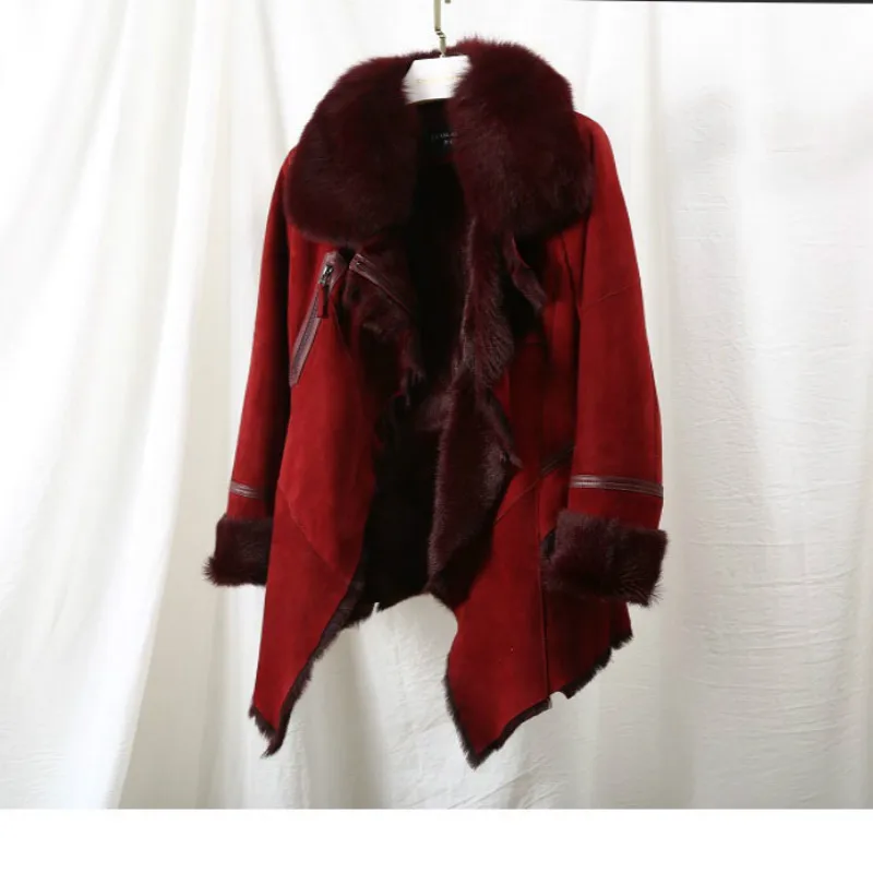 red Природный натуральный мех, пальто, женская шерстяная куртка из натуральной кожи, осенне-зимнее пальто, женская одежда, винтажные двойные Топы ZT4212 - Цвет: red