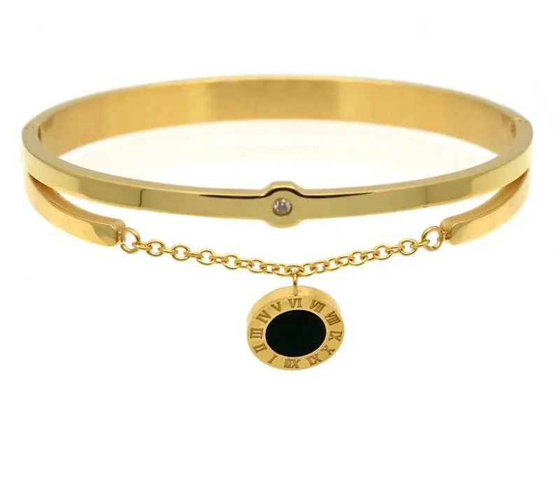 Женский браслет с кристаллами и шармами ювелирное изделие из титана черными