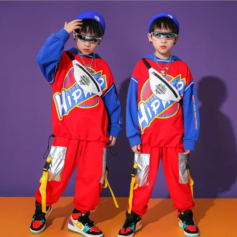 

Детская танцевальная одежда в стиле хип-хоп, толстовка с капюшоном, штаны-карго, для мальчиков и девочек, костюм для джазовых танцев