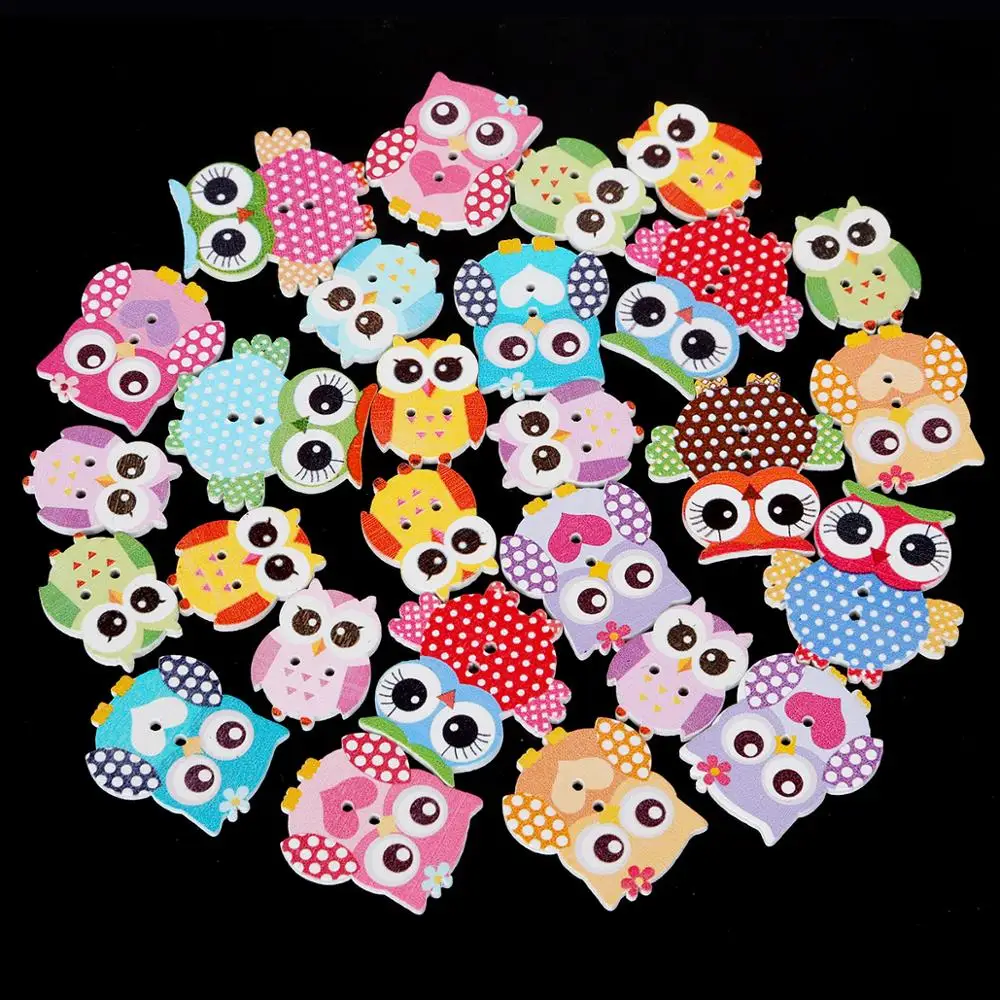 Мульти-размер 50 штук пакет 2 отверстия деревянные Швейные Кнопки Сова